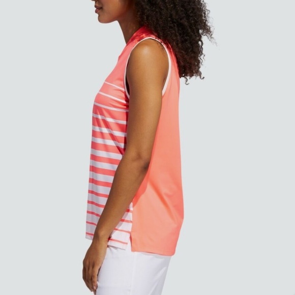 Adidas Women Golf ENGINEERED STRIPE SLEEVELESS POLO SHIRT - Picture 2 of 15